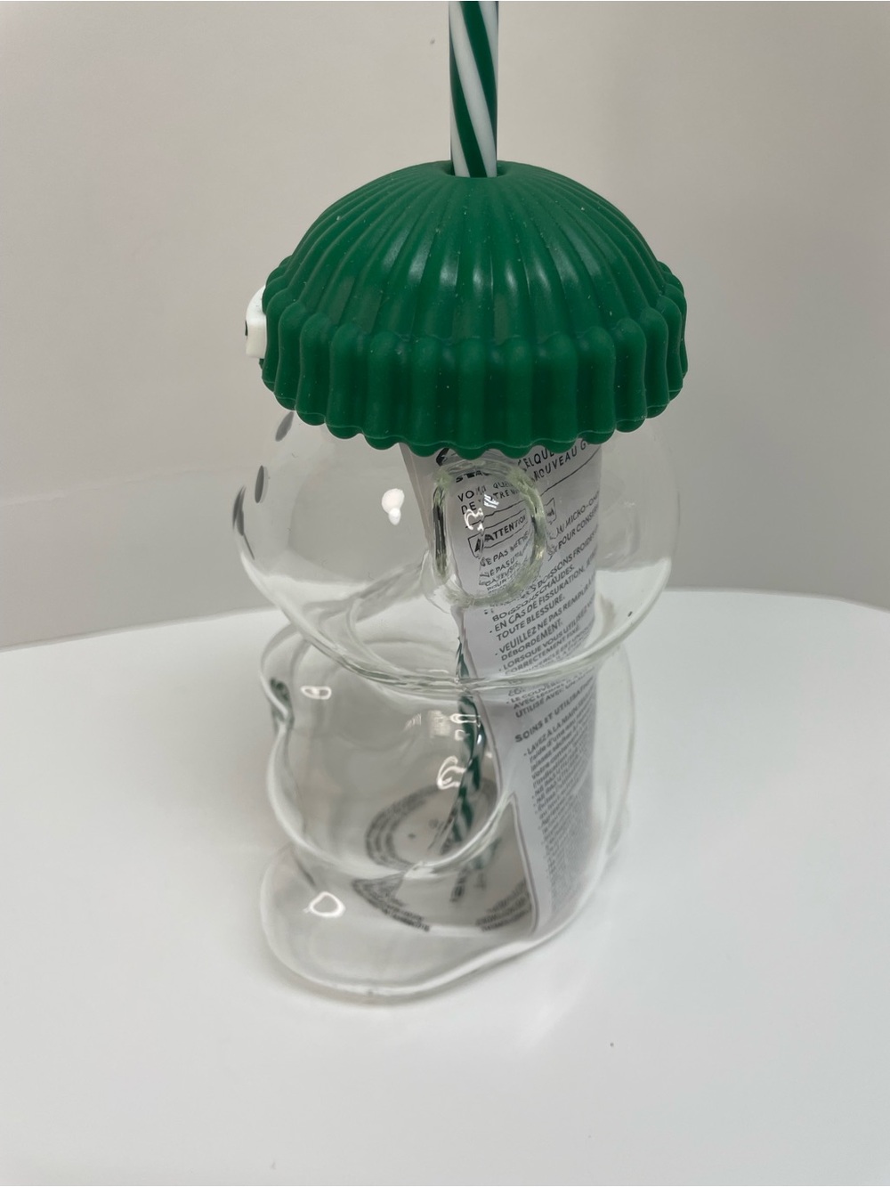 Starbucks Clear Bear Cup with Dark Green Beanie Lid and Striped Straw - Picture 2 of 5
